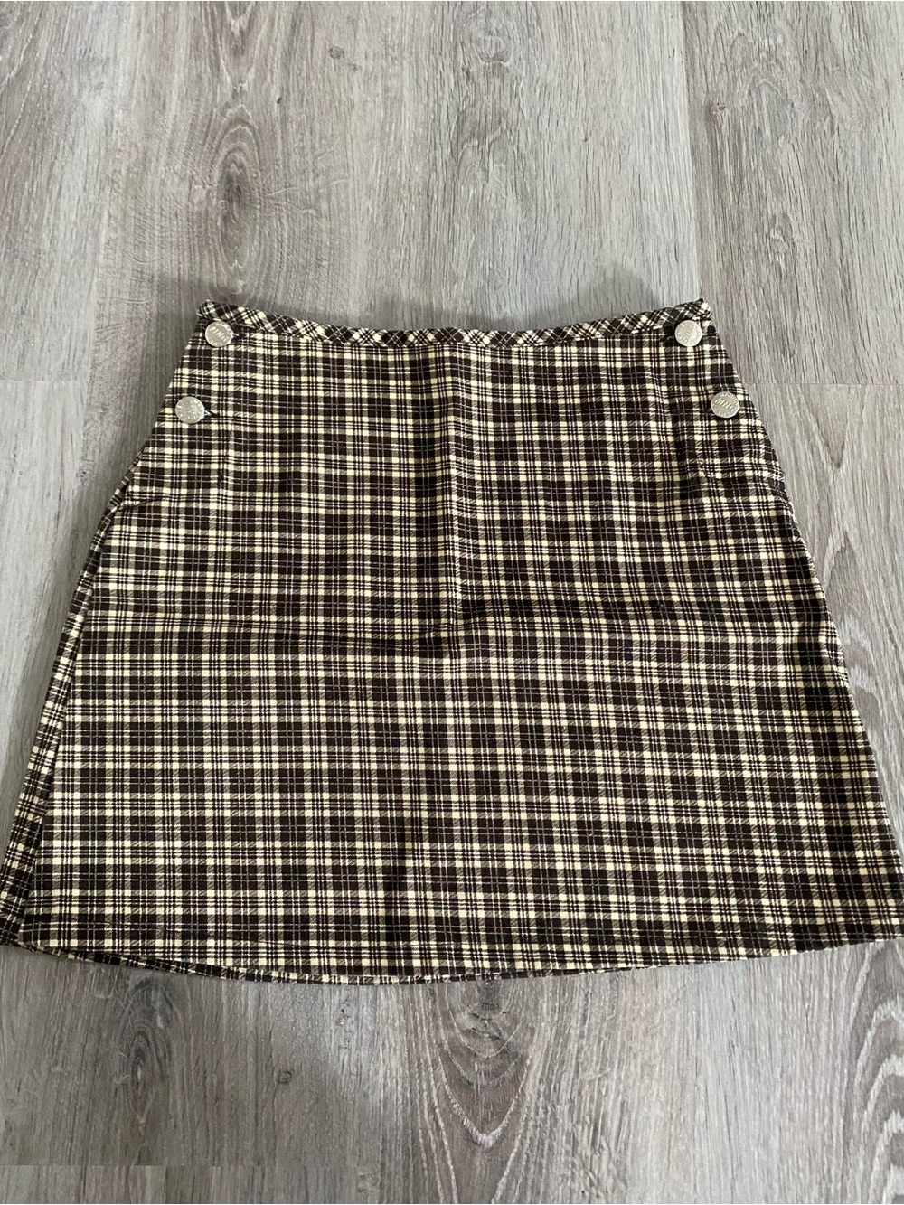 Vintage Mango Plaid A-Line Mini Skirt in Brown and Cream